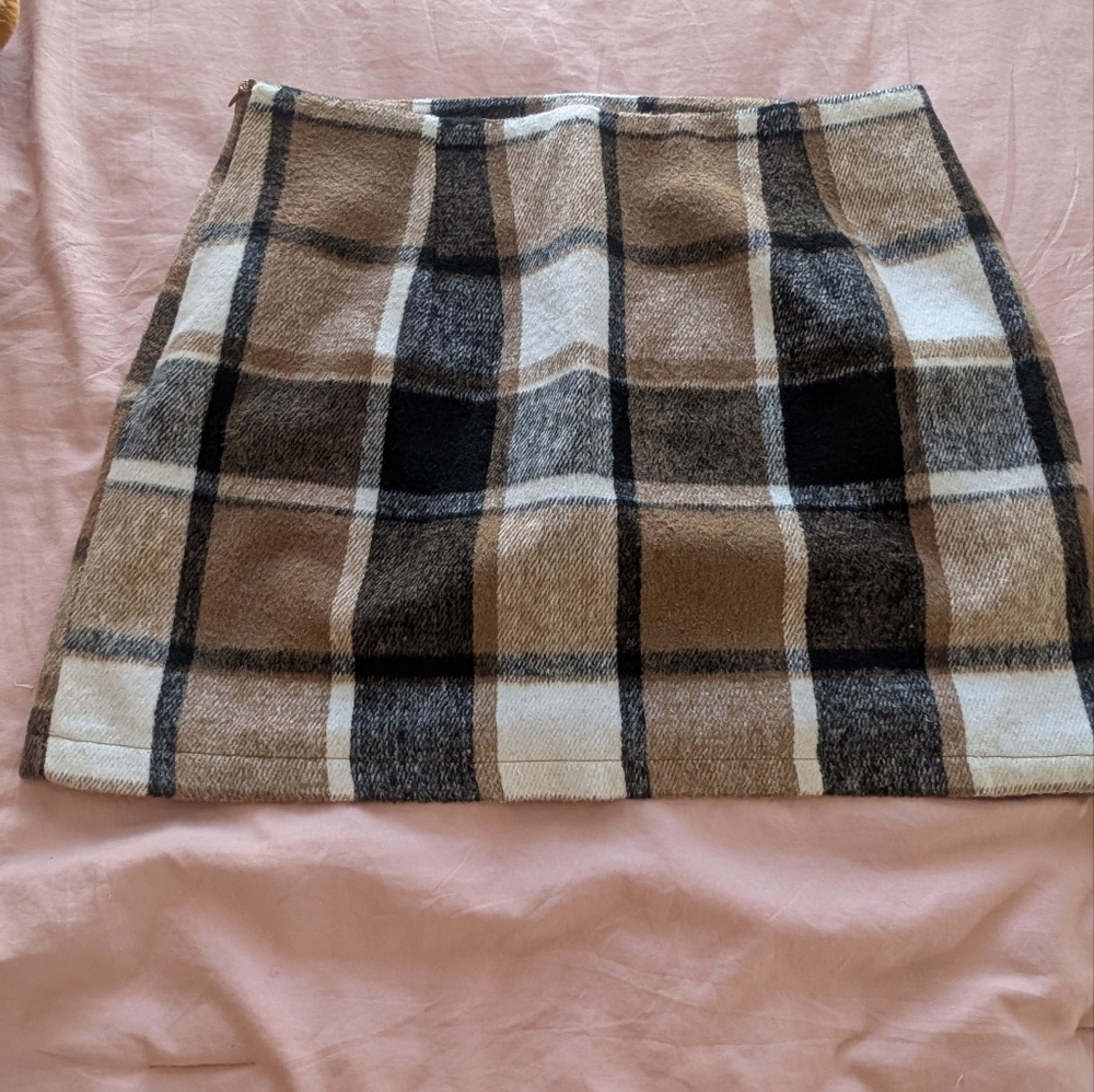 Plaid A-Line Skirt - Black, Brown, Cream